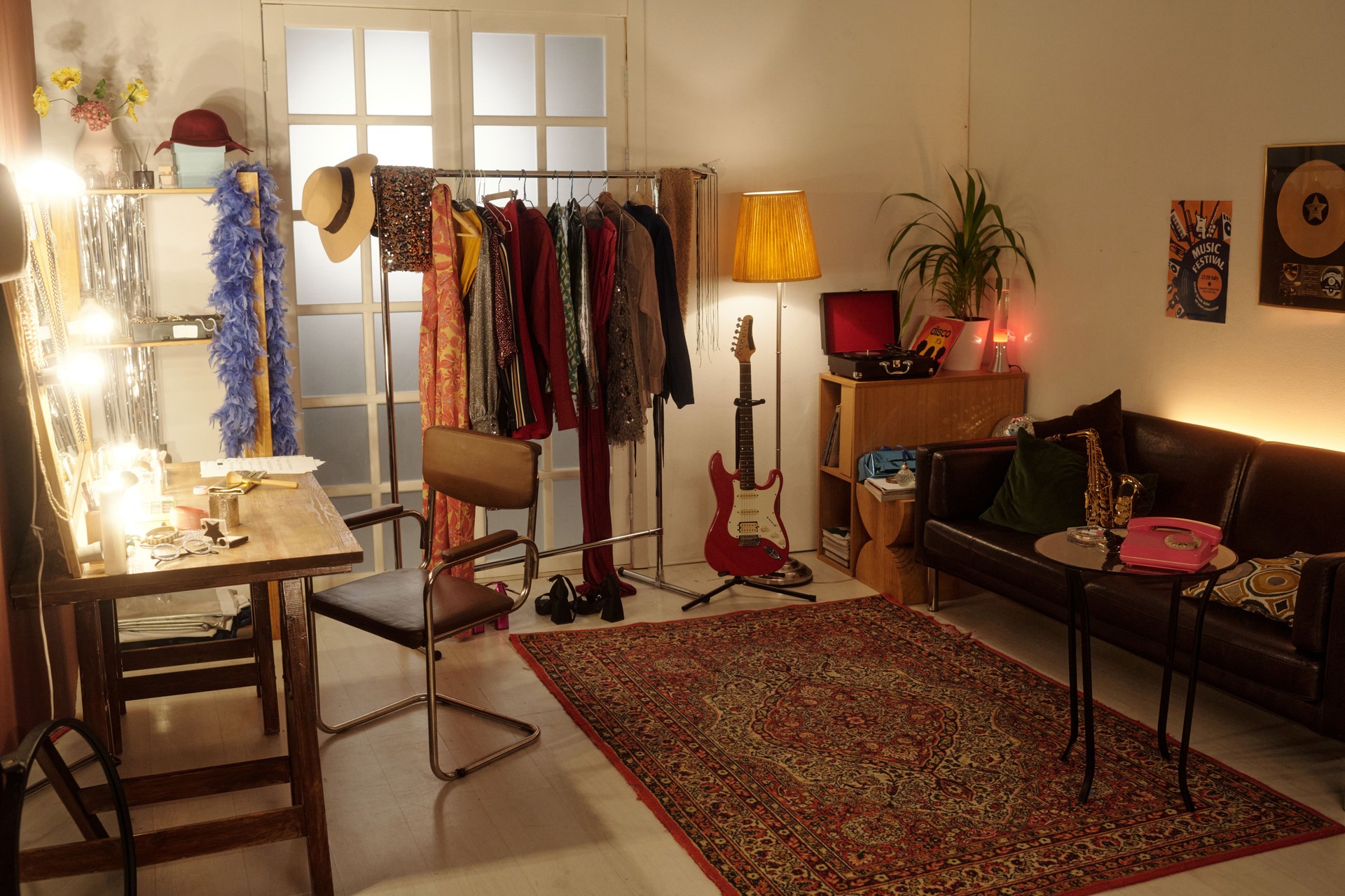 Cozy Room with Vintage Decor and Musical Instruments